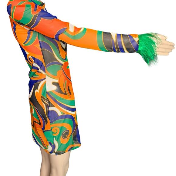 Cherie LA Women's Size Medium Mini Dress Sheer 70’s Hippie Psychedelic Body Con - Picture 5 of 12